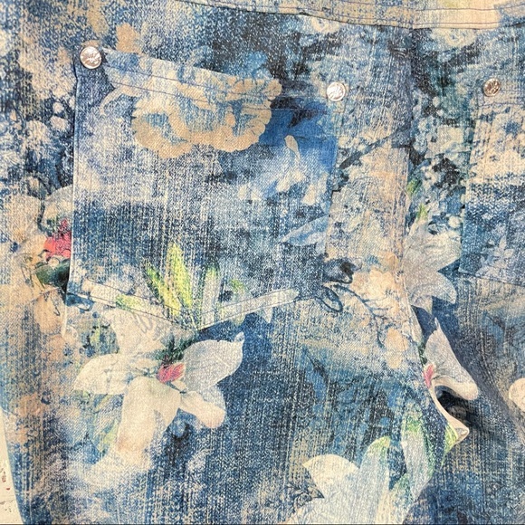 Joseph Ribkoff Print Stretch Pants Blue White Charcoal Sz 8 Floral Easy Up Pants - Picture 7 of 11